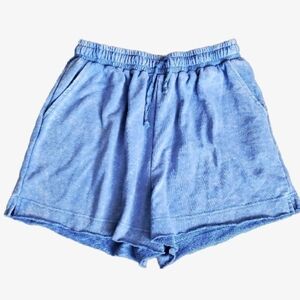 New In Boutique Mineral Washed Comfy Knit Shorts Periwinkle